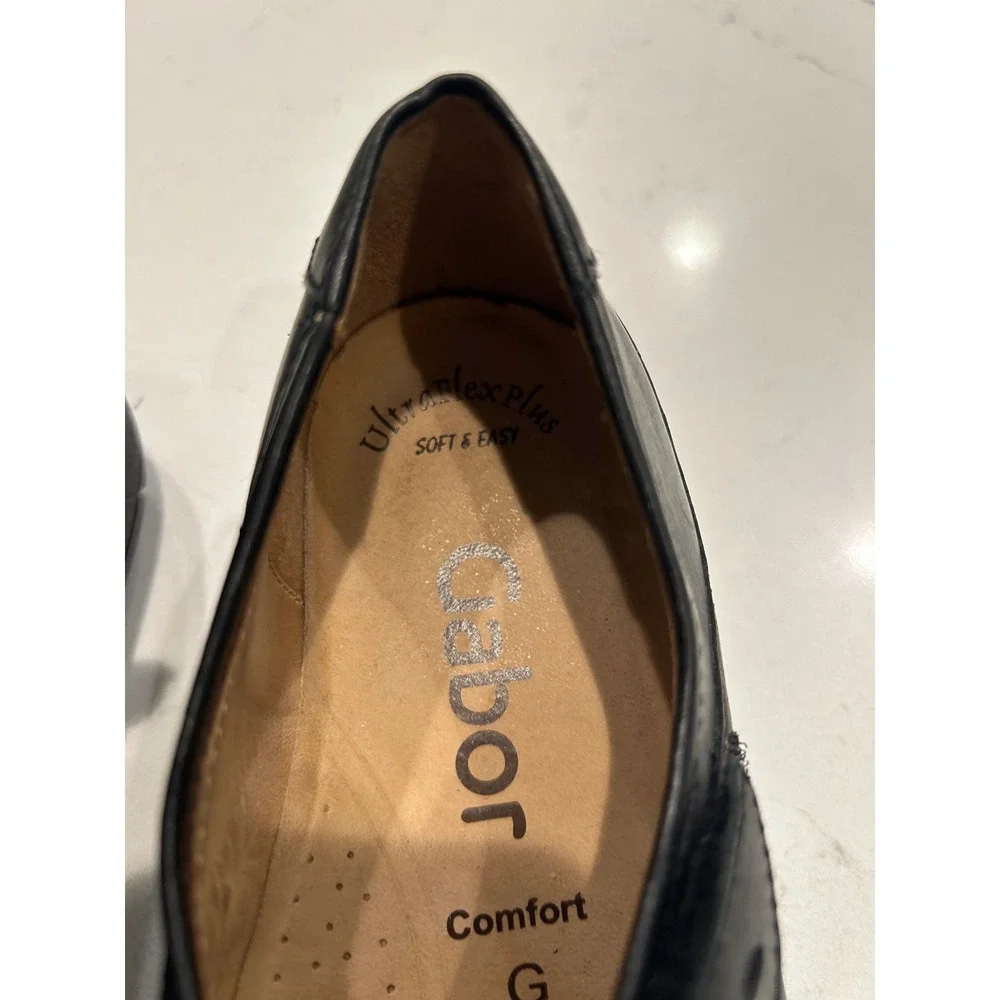 Gabor Mary Jane Flats Black Leather UltraFlexPlus Comfort Square Toe Shoes 4.5